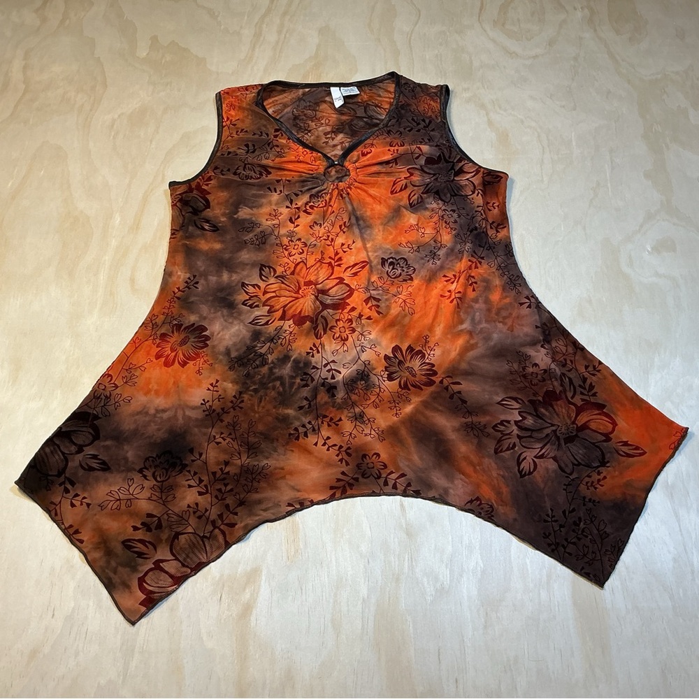 Sami & Jo Floral Tank Top - Vibrant Orange and Rich Brown